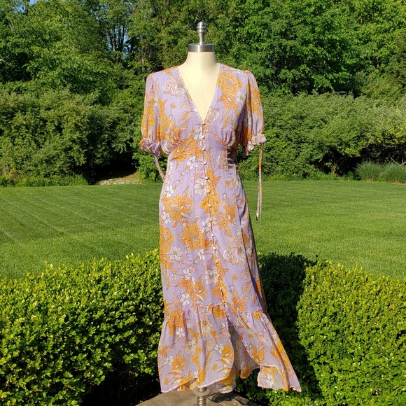ASTR Chandler Lilac Floral Print Midi Dress